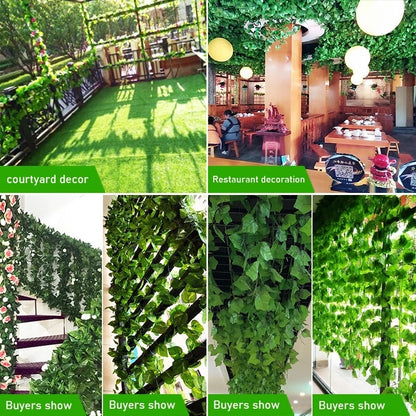 2.1M Artificial Plant Green Ivy Leaf Garland Silk Wall Hanging Vine Home Garden Decoration DIY Fake Wreath Leaves