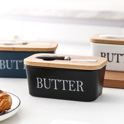 Nordic Butter Box Ceramic Container  With Knife Lid