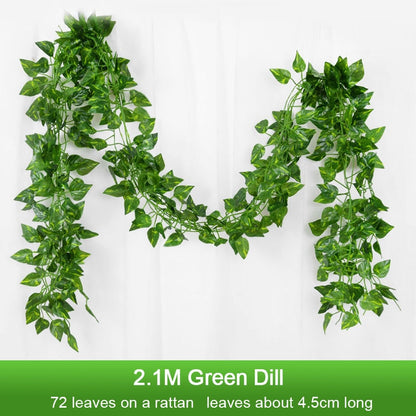 2.1M Artificial Plant Green Ivy Leaf Garland Silk Wall Hanging Vine Home Garden Decoration DIY Fake Wreath Leaves