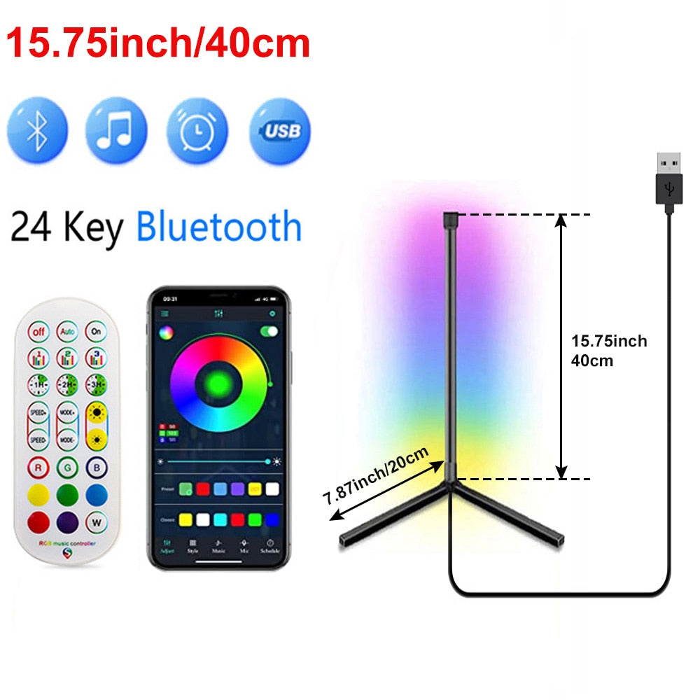 59 inch Dimmable Control Corner Floor Standing Lamps Remote LED RGB Light (Multi Size)