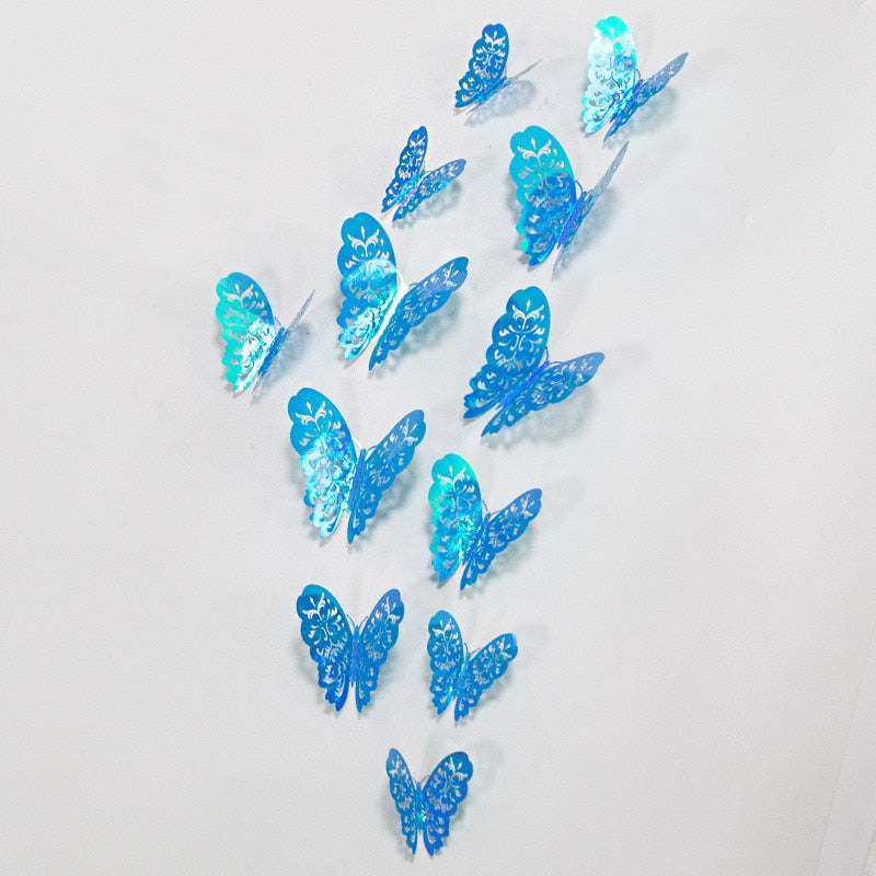 3D Purple Blue Butterflies Wall Stickers Hollow Butterfly Home Wall Fridge Decor DIY Art Mural Room Decor,12Pcs