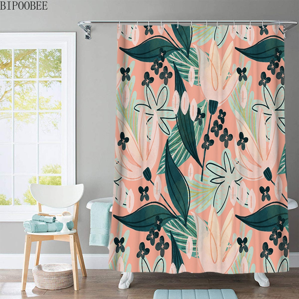 Beautiful Flowers Shower Curtain Cartoon Animal Printed with Hooks