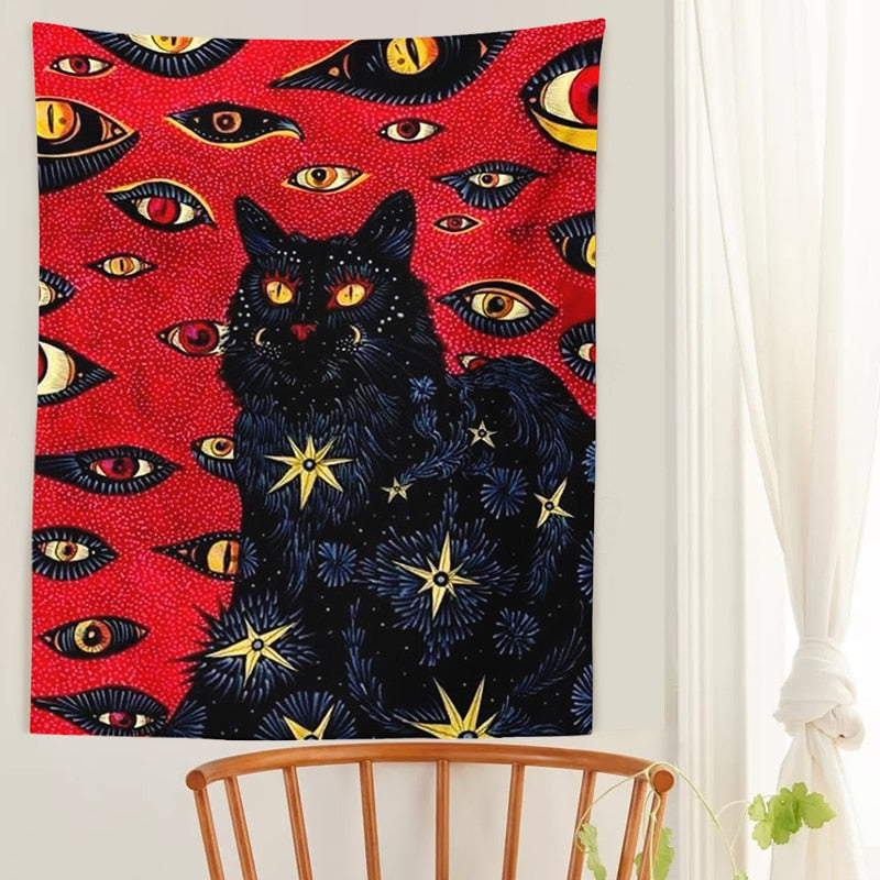 Cat Coven Tapestry Printed Witchcraft Hippie Wall Hanging Bohemian Wall Tapestry Mandala Wall Art Aesthetic Room Decor Decor