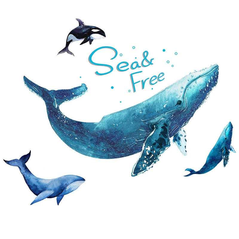 Cartoon Whale Animal Wall Stickers DIY Ocean Animal Wall Decal