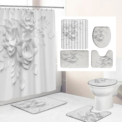 Elegant Bouquet of Fantastic White Flowers 3D Style Bathroom Set  (Multi Styles/Colors)