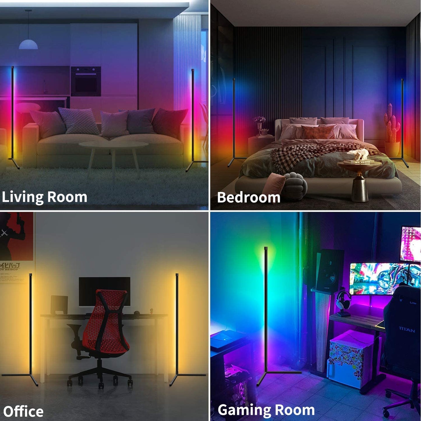 59 inch Dimmable Control Corner Floor Standing Lamps Remote LED RGB Light (Multi Size)