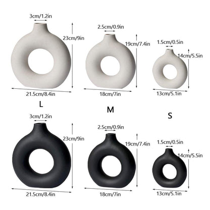 Vilead Square Circular Hollow Ceramic Vase Donuts (Multi Styles/ Colors)