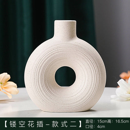 Nordic Ceramic Vase Circular Hollow Donuts Flower Pots (Multi Styles/ Colors)