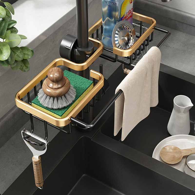 Kitchen Space Aluminum Sink Drain Rack Sponge Storage