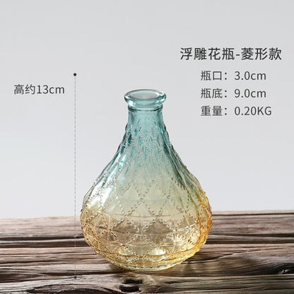 European Hipster Embossed Transparent Glass Vase (Multi Styles)