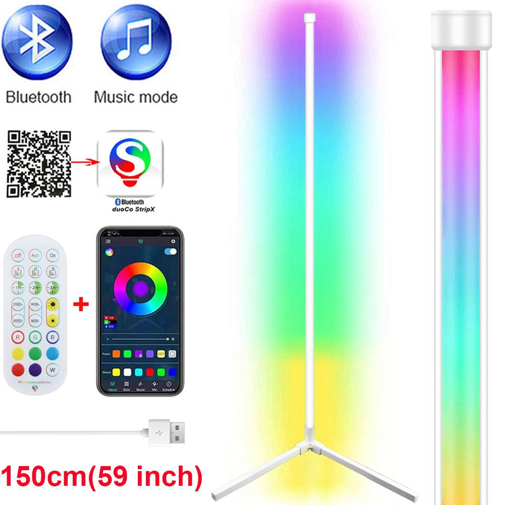 59 inch Dimmable Control Corner Floor Standing Lamps Remote LED RGB Light (Multi Size)