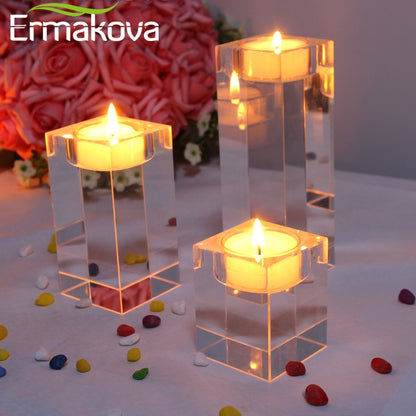 ERMAKOVA Candle Holder Solid Crystal Clear Square Glass Pillar Tealight Holder for Wedding Home Decoration Candlelight Dinner