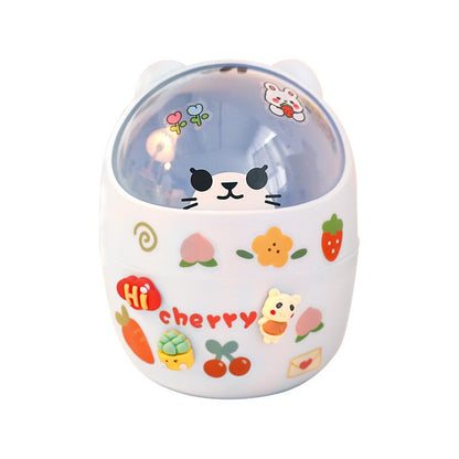 Cute Bear Desktop Trash Can Storage Organizer for Desk Mini Desk Organizer Plastic Pen Holder Kawaii Korean Stationery Storage