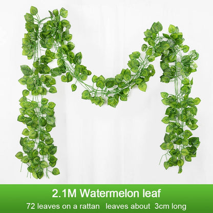 2.1M Artificial Plant Green Ivy Leaf Garland Silk Wall Hanging Vine Home Garden Decoration DIY Fake Wreath Leaves