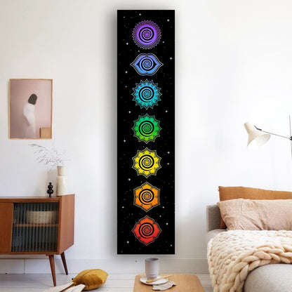 Rainbow Chakras Tapestry Buddhism Yoga Cosmic Energy Centers meditation Tapestries black Wall Hanging Drom Home Decor