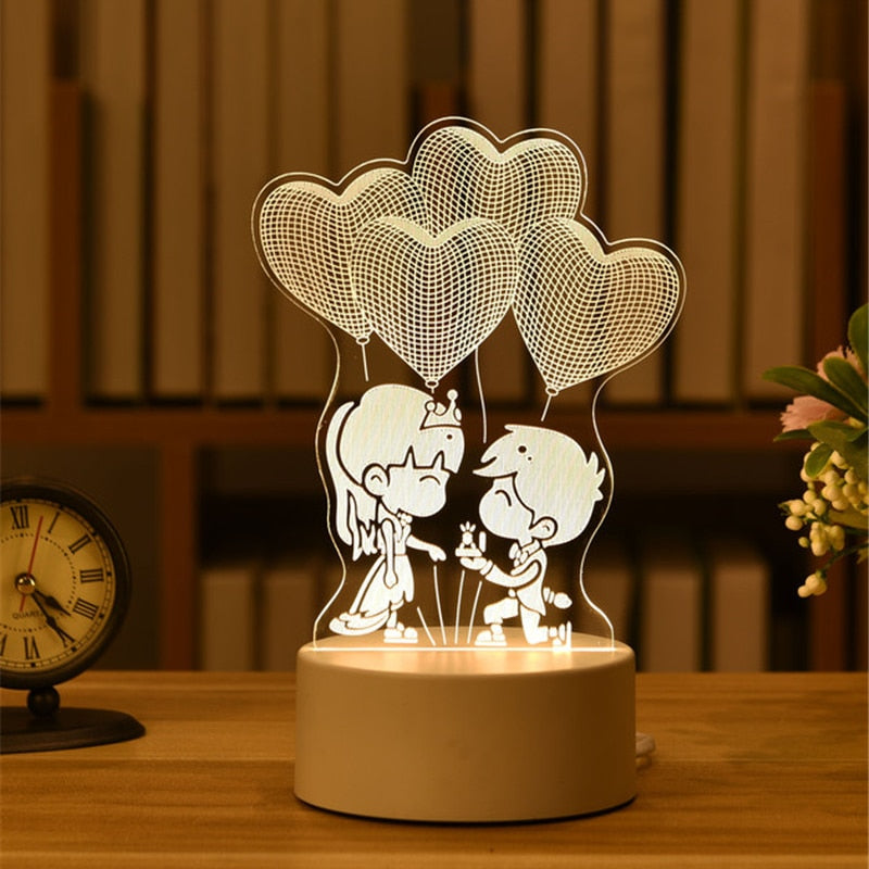 3D Acrylic USB LED Night Lights Neon Sign Lamp (Multi Styles)