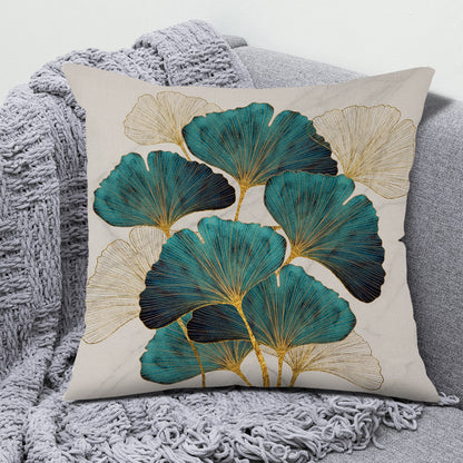 Ginkgo Leaf Print Linen Cushion Covers Morden Couch Square Pillows Cases (Multi Colors)