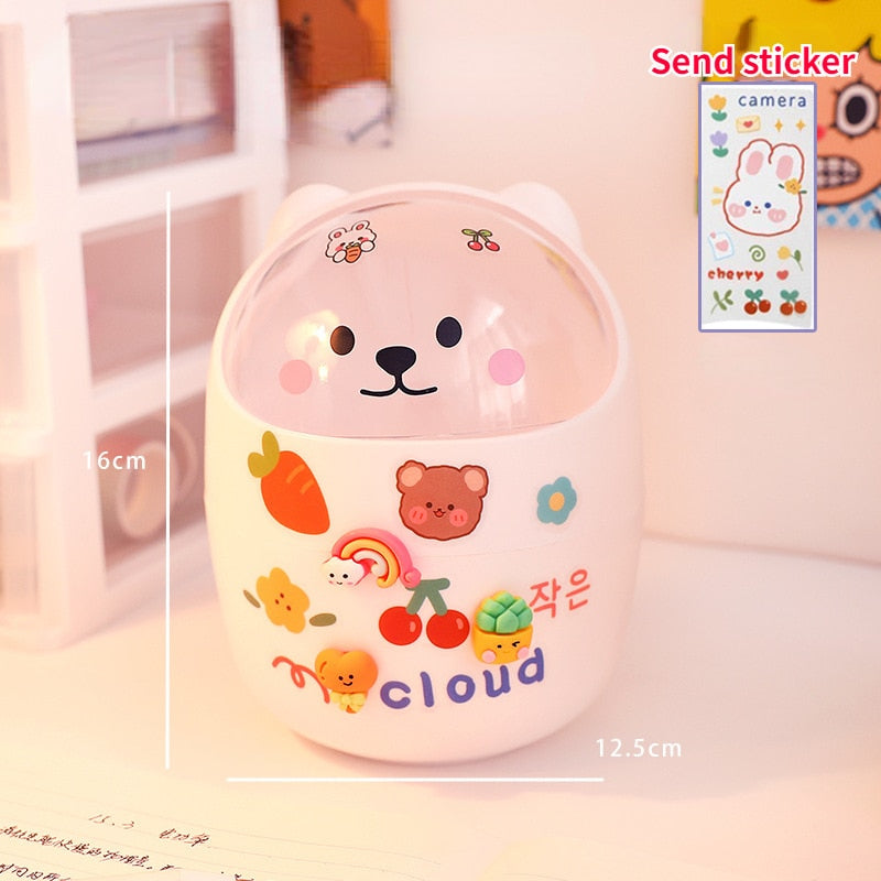 Cute Bear Desktop Trash Can Storage Organizer for Desk Mini Desk Organizer Plastic Pen Holder Kawaii Korean Stationery Storage