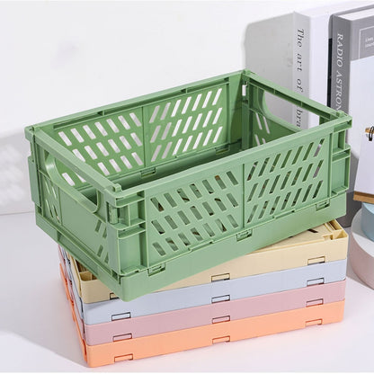 5 Color Organizing Storage Baskets Case Folding Desktop Basket Tape Stationery Plastic Foldable Container Storage Box