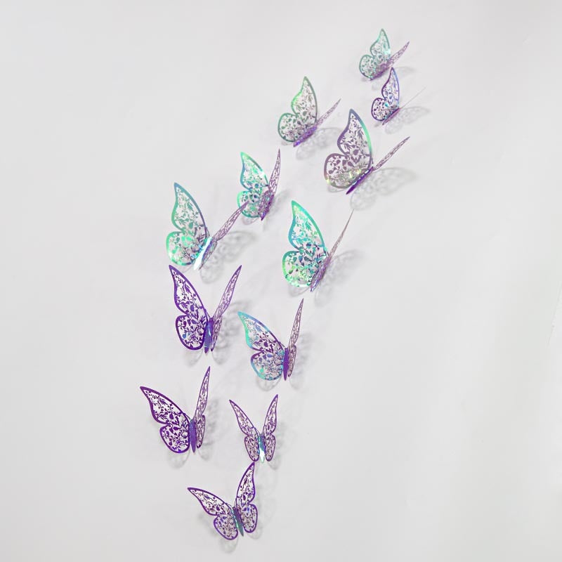 3D Purple Blue Butterflies Wall Stickers Hollow Butterfly Home Wall Fridge Decor DIY Art Mural Room Decor,12Pcs