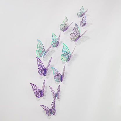 3D Purple Blue Butterflies Wall Stickers Hollow Butterfly Home Wall Fridge Decor DIY Art Mural Room Decor,12Pcs