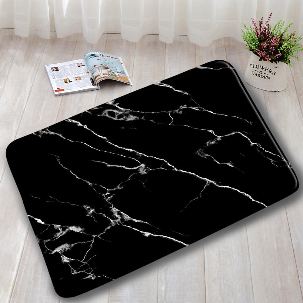 Black Marble Bath Mats 3pcs Sets Gold Grey Lines Creative Abstract Geometric Art Home Bathroom Door Rug Anti-Slip Toilet Lid Mat