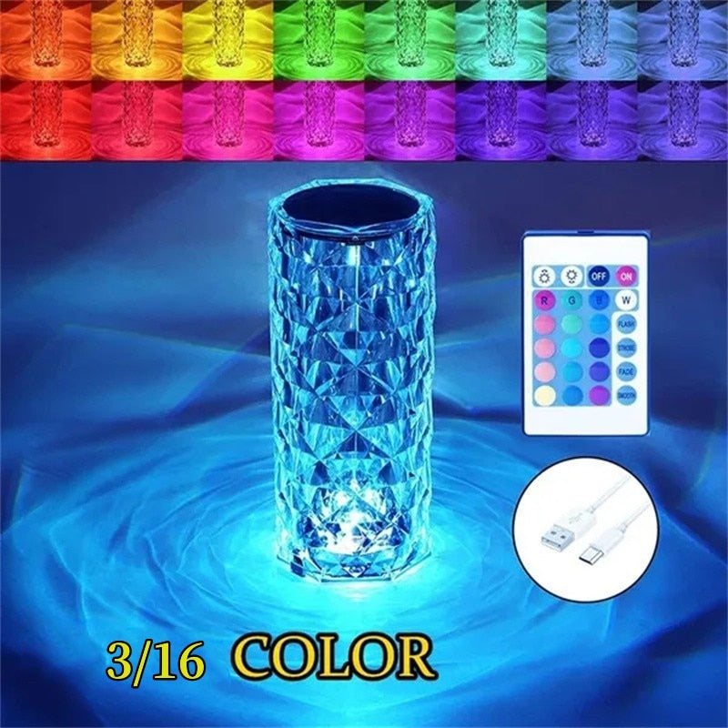 3/16 LED Crystal Table Lamp Rose Light Projector USB (Multi Colors)