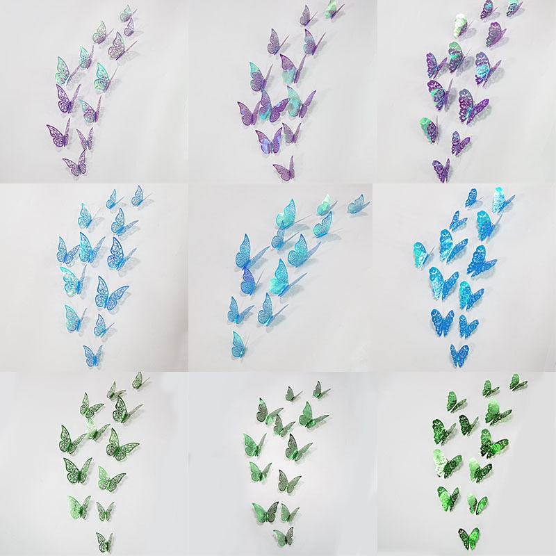 3D Purple Blue Butterflies Wall Stickers Hollow Butterfly Home Wall Fridge Decor DIY Art Mural Room Decor,12Pcs