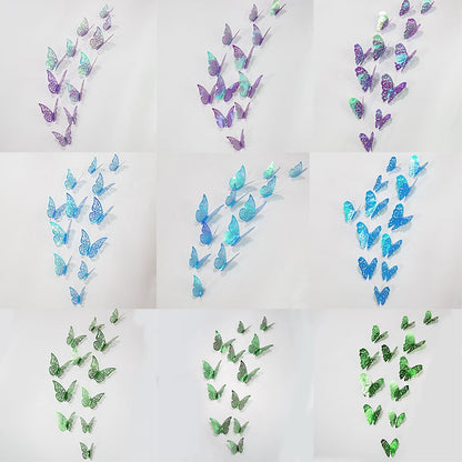 3D Purple Blue Butterflies Wall Stickers Hollow Butterfly Home Wall Fridge Decor DIY Art Mural Room Decor,12Pcs