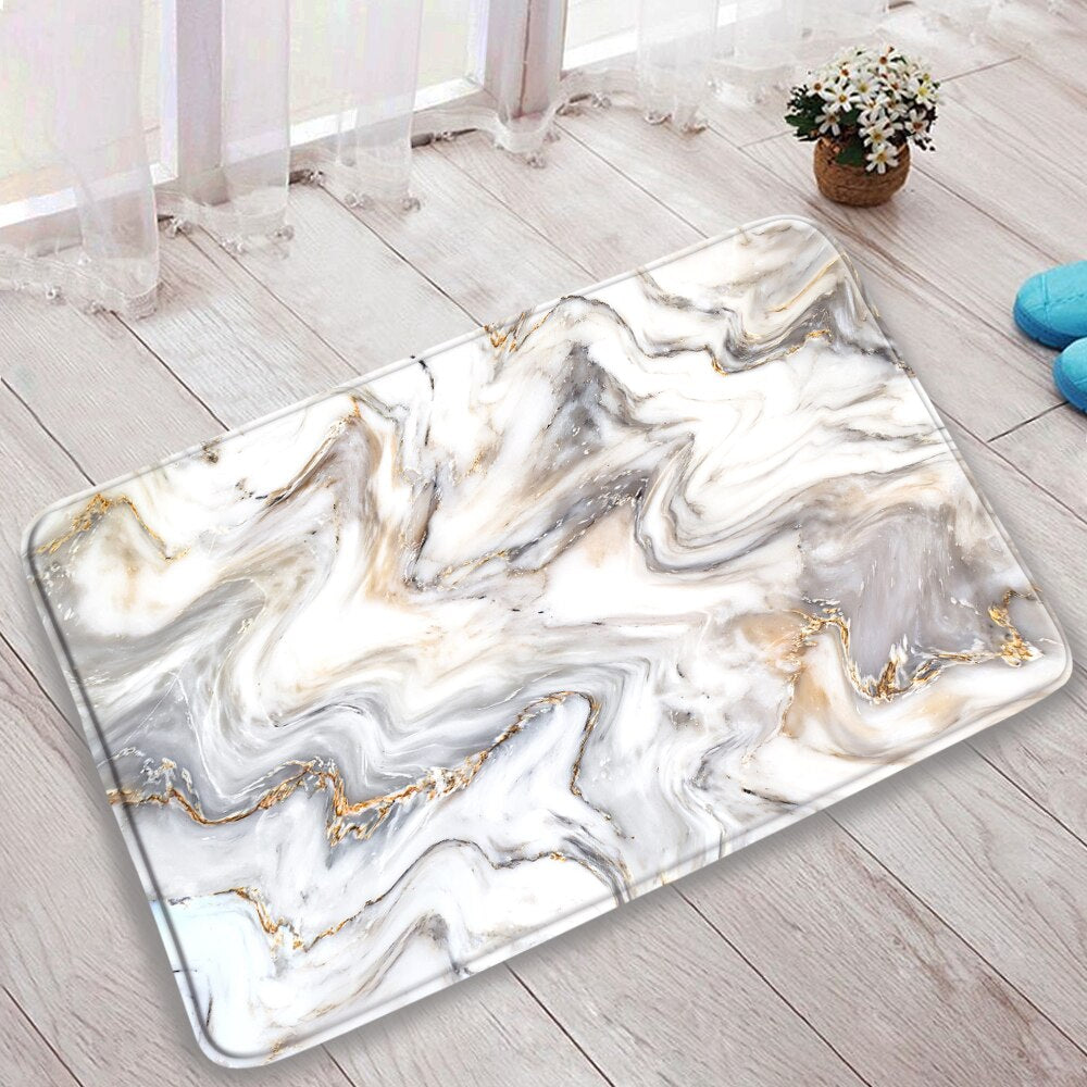 Black Marble Bath Mats 3pcs Sets Gold Grey Lines Creative Abstract Geometric Art Home Bathroom Door Rug Anti-Slip Toilet Lid Mat