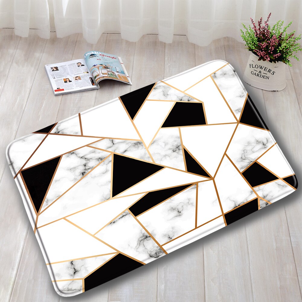 Black Marble Bath Mats 3pcs Sets Gold Grey Lines Creative Abstract Geometric Art Home Bathroom Door Rug Anti-Slip Toilet Lid Mat