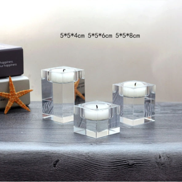 ERMAKOVA Candle Holder Solid Crystal Clear Square Glass Pillar Tealight Holder for Wedding Home Decoration Candlelight Dinner