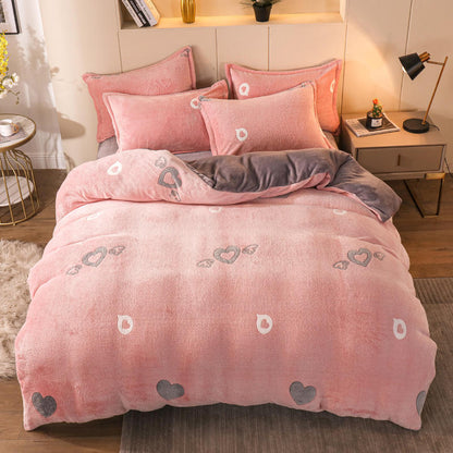 Bonenjoy 1pc Winter Warm Duvet Cover Flower Bed Covers Double Size Flannel Fleece Comforter Cover 220x240(without pillowcase)