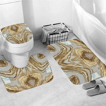 Luxury 3D Marble Shower Curtain, Rug, Toilet Set Polyester Fabric Waterproof Set