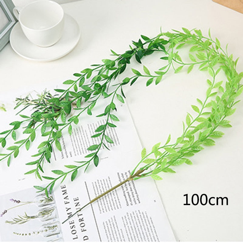 Artificial Plant Vines Wall Hanging Rattan Leaves Branches Outdoor Garden Home Decoration Plastic Fake Silk Leaf Green Plant Ivy