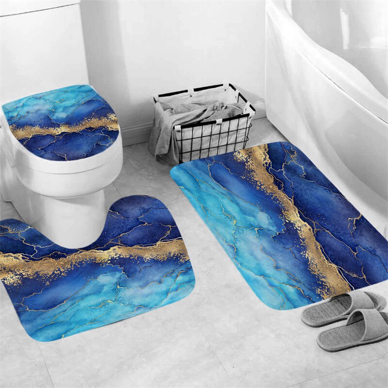 Luxury 3D Marble Shower Curtain, Rug, Toilet Set Polyester Fabric Waterproof Set