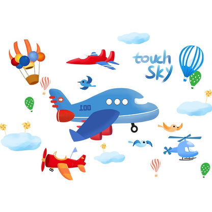 Cartoon Rocket Height Measure Wall Stickers DIY Airplane Clouds Mural Decals for Kids Rooms Baby Bedroom Nursery Home Decoration