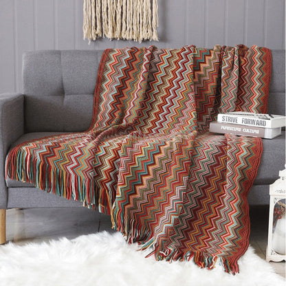 Nordic Knitted Blankets Bohemian Plaid Throw With Tassels