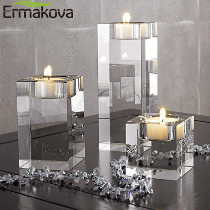 ERMAKOVA Candle Holder Solid Crystal Clear Square Glass Pillar Tealight Holder for Wedding Home Decoration Candlelight Dinner