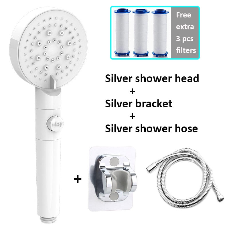 Zloog 5 Mode Bathroom Shower Set Stop Button Black High Pressure Shower Head Water Saving Filter Showerhead Bathroom Accessories