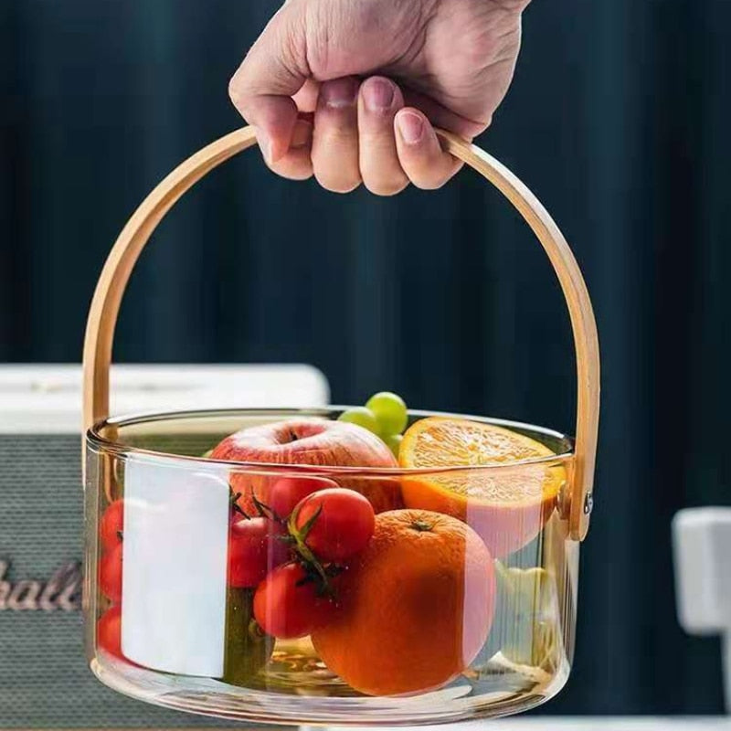 Hand Basket Food Storage Box Glass Clear Container Nordic Style