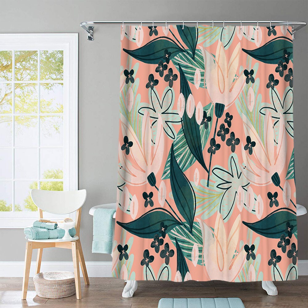 Beautiful Flowers Shower Curtain Cartoon Animal Printed with Hooks