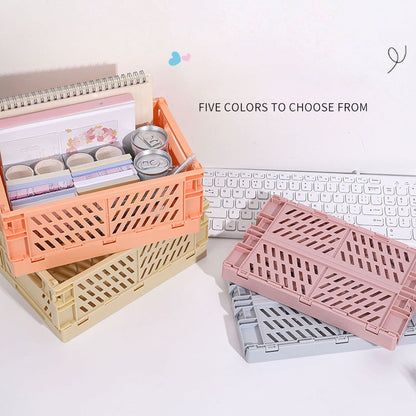 5 Color Organizing Storage Baskets Case Folding Desktop Basket Tape Stationery Plastic Foldable Container Storage Box