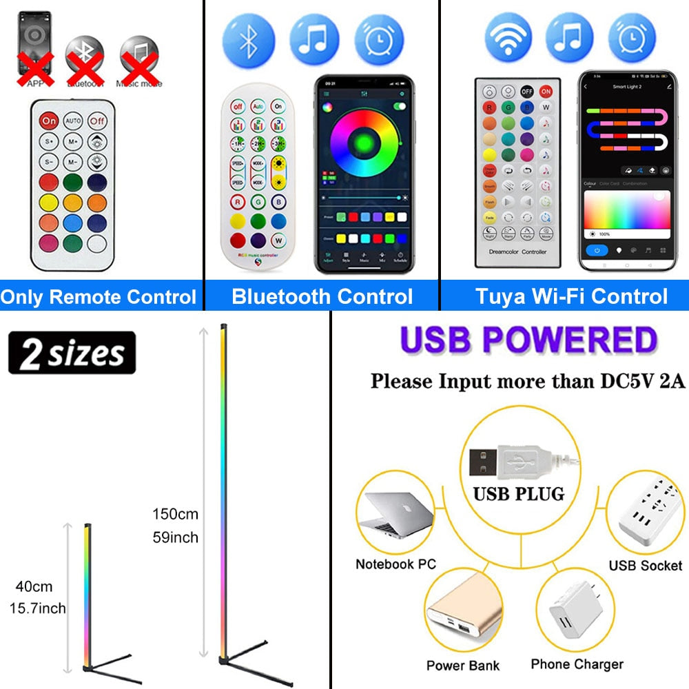 Dimmable Stand Tuya Smart RGB LED Mood Light Conner Lamp (USB/ Remote/ Multi Colors)