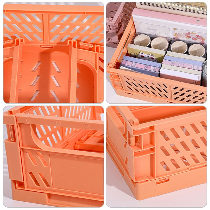 5 Color Organizing Storage Baskets Case Folding Desktop Basket Tape Stationery Plastic Foldable Container Storage Box