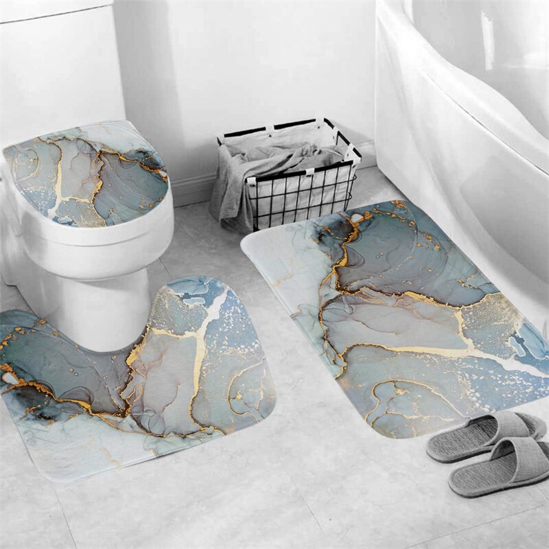 Luxury 3D Marble Shower Curtain, Rug, Toilet Set Polyester Fabric Waterproof Set