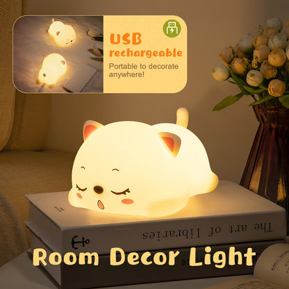 Cat LED Lamp Touch Sensor Remote Control Colorful Silicone USB Rechargeable