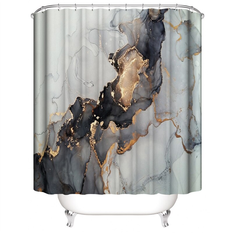 Luxury 3D Marble Shower Curtain, Rug, Toilet Set Polyester Fabric Waterproof Set