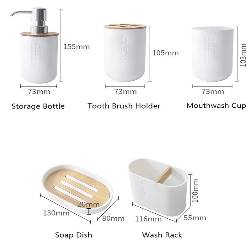 Bamboo Soap Dispenser Toothbrush Holder Bathroom Accessories Set Modern Household Bath Room Supply Shower Gel Dish Soap Rack Cup