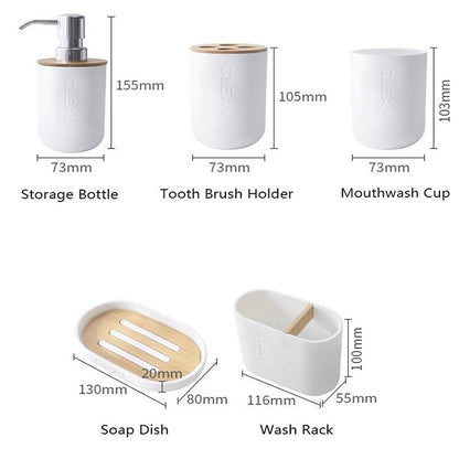 Bamboo Soap Dispenser Toothbrush Holder Bathroom Accessories Set Modern Household Bath Room Supply Shower Gel Dish Soap Rack Cup